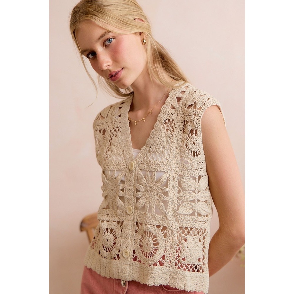 SO ME Summer Crochet Patterned Sleeveless Vest Top - M/L - Picture 14 of 16